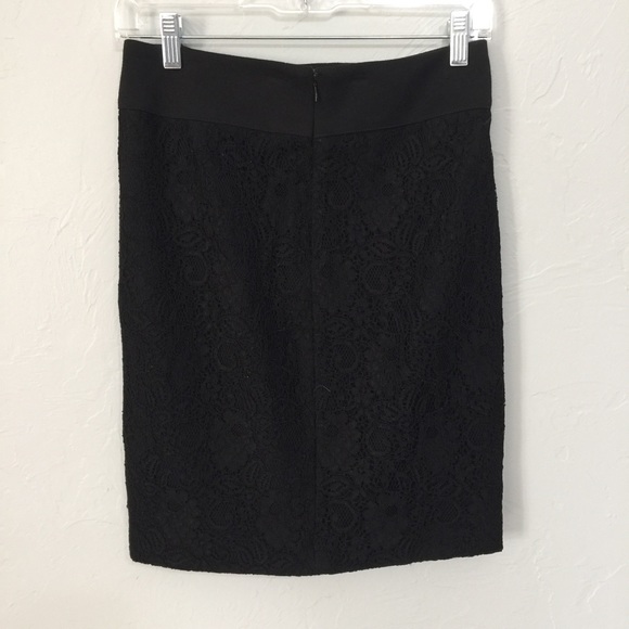 ✮FREE✮ BCBG Generation black stretch pencil skirt Lace detail - Picture 2 of 4